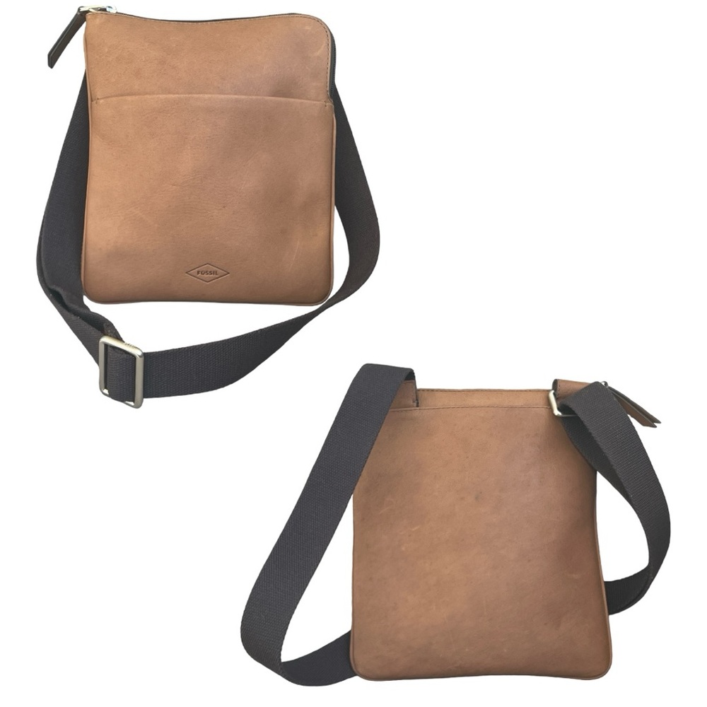 Fossil Unisex Leather Crossbody Satchel New - Picture 2 of 7